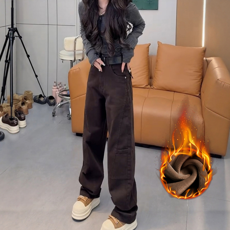 Τζιν γυναικών με υψηλή μέση και φαρδύ πόδι, denim ύφασμα, ραφές σε στυλ κολλάζ, 30-50% πολυεστέρας