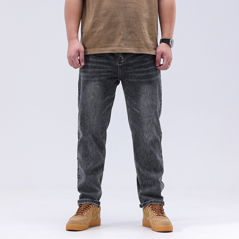 Мъжки дънки със свободен крой, средна талия, деним памук-еластан, 75.2% памук, 21.54% полиестер, 1.5% еластан, цип за ежедневна употреба