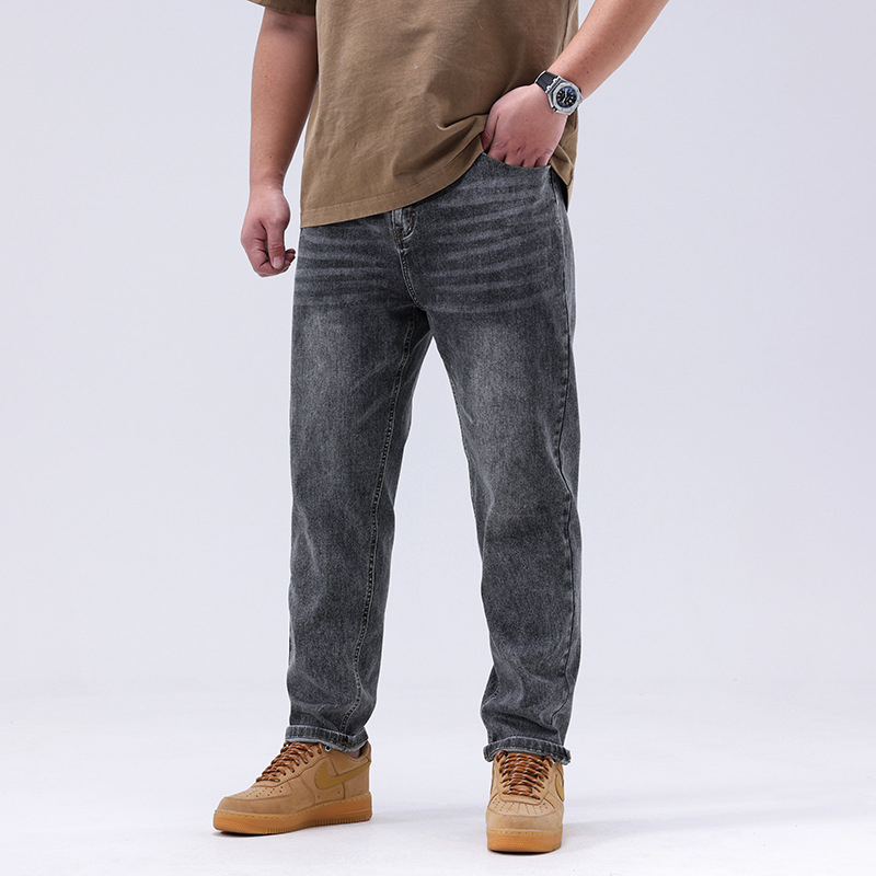 Мъжки дънки със свободен крой, средна талия, деним памук-еластан, 75.2% памук, 21.54% полиестер, 1.5% еластан, цип за ежедневна употреба