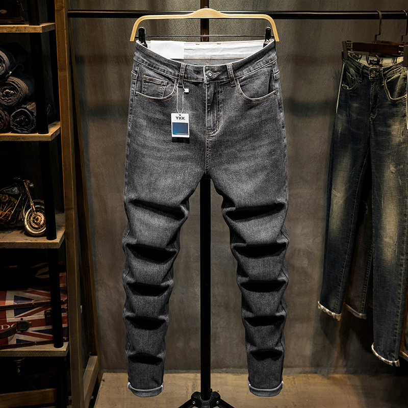 Мъжки дънки със свободен крой, средна талия, деним памук-еластан, 75.2% памук, 21.54% полиестер, 1.5% еластан, цип за ежедневна употреба