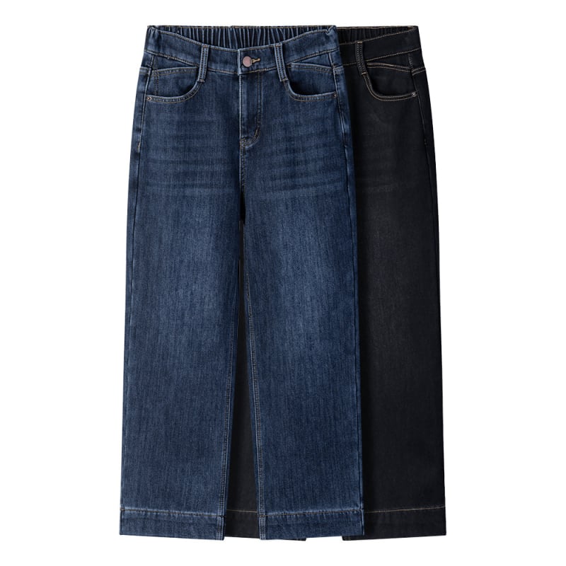 Ženske traperice s flisom, visokim strukom, ravnim krojem, pamukasti denim, jesen 2025