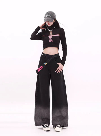 Jeans din denim cu fermoar lateral, talie înaltă, croială dreaptă, amestec bumbac-poliester