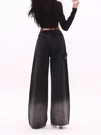 Jeans din denim cu fermoar lateral, talie înaltă, croială dreaptă, amestec bumbac-poliester