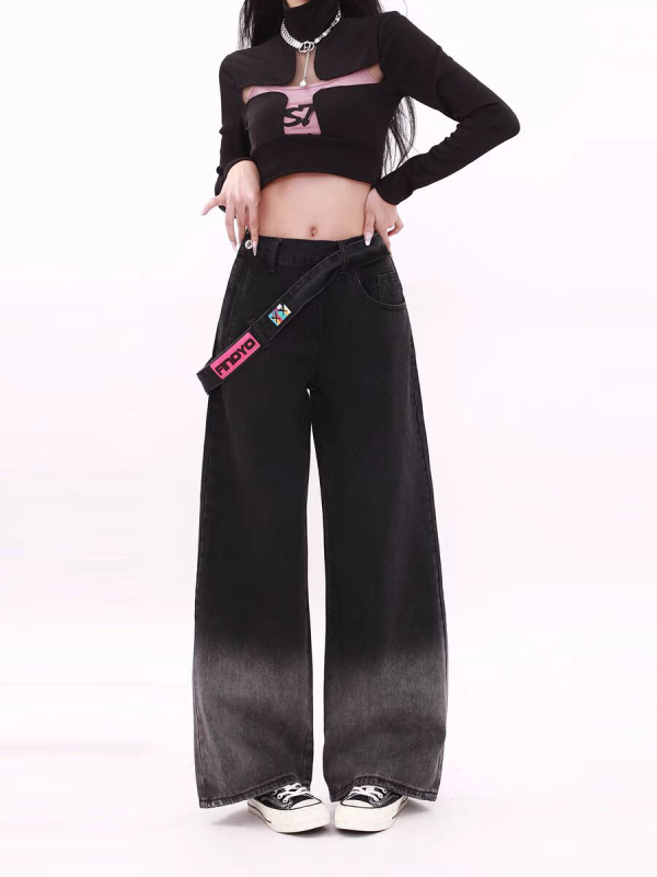 Jeans din denim cu fermoar lateral, talie înaltă, croială dreaptă, amestec bumbac-poliester