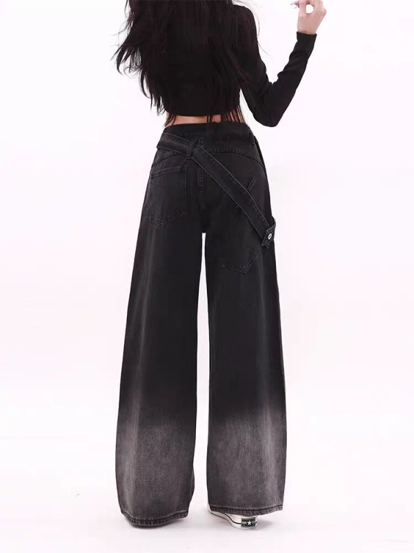 Jeans din denim cu fermoar lateral, talie înaltă, croială dreaptă, amestec bumbac-poliester