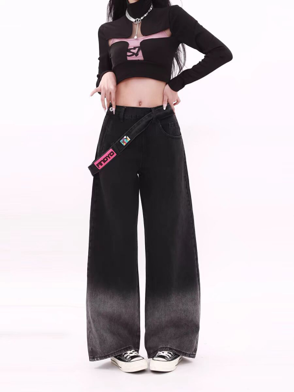 Jeans din denim cu fermoar lateral, talie înaltă, croială dreaptă, amestec bumbac-poliester