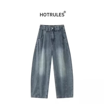 Ženske farmerice scimitar krojem, distressed i oprane, široki kroj, američki vintage stil, proljeće 2025, akril vlakna