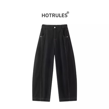 Ženske farmerice scimitar krojem, distressed i oprane, široki kroj, američki vintage stil, proljeće 2025, akril vlakna