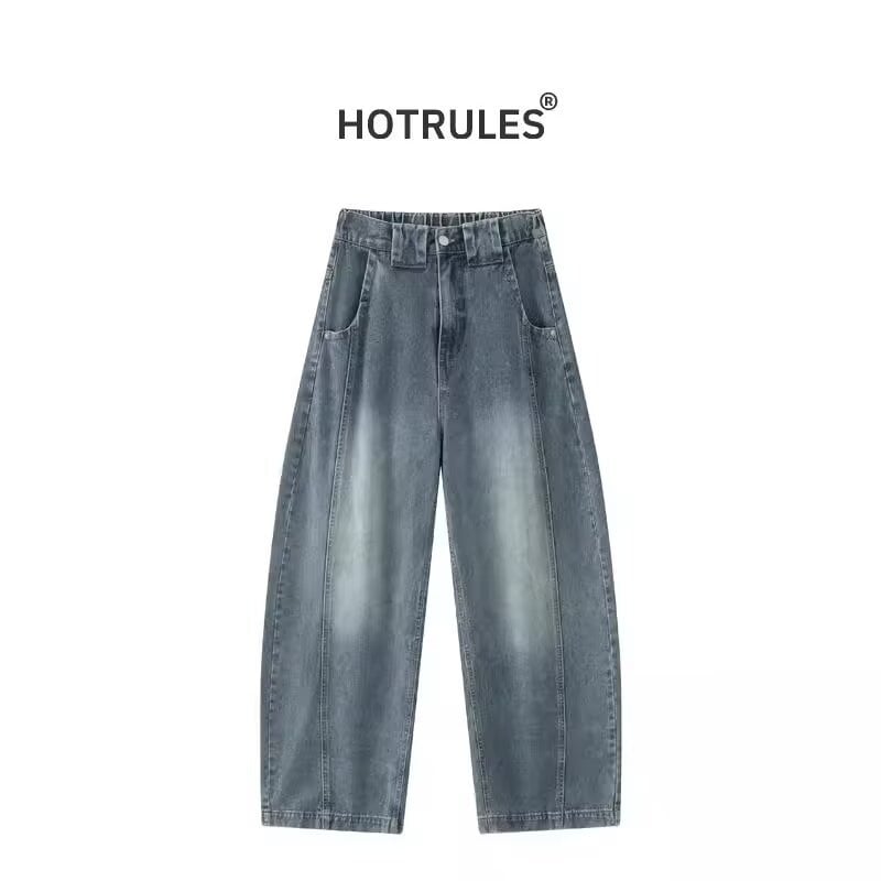 Ženske farmerice scimitar krojem, distressed i oprane, široki kroj, američki vintage stil, proljeće 2025, akril vlakna