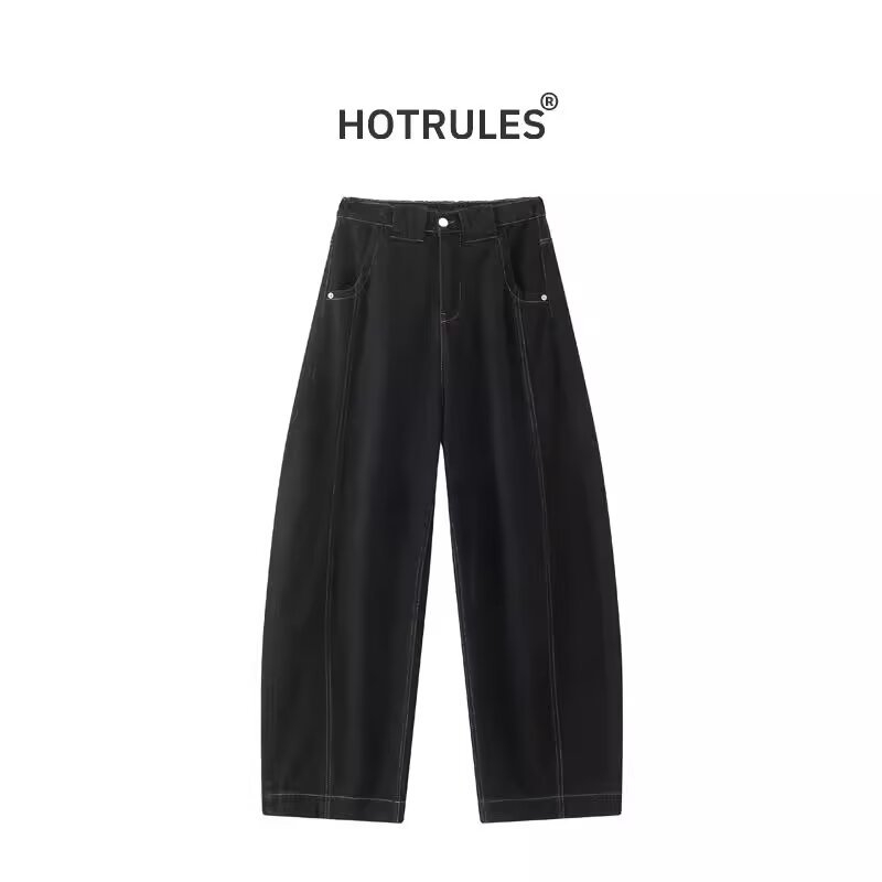 Ženske farmerice scimitar krojem, distressed i oprane, široki kroj, američki vintage stil, proljeće 2025, akril vlakna