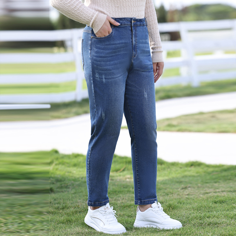 Džinsi šauri ar augstu jostu un elastīgumu – pilna garuma ikdienas džinsi, rietumnieka stils