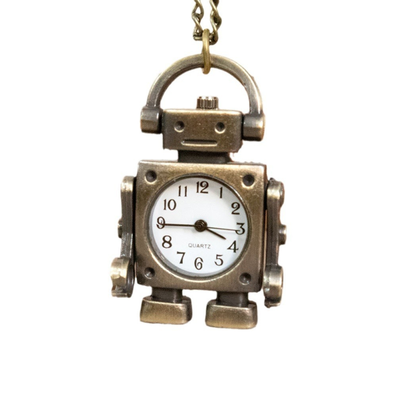 Kabatas pulksteņa kulons ar robota retro dizainu, karikatūru ciferniks, kvarca mehānisms SL68, sakausējuma korpuss