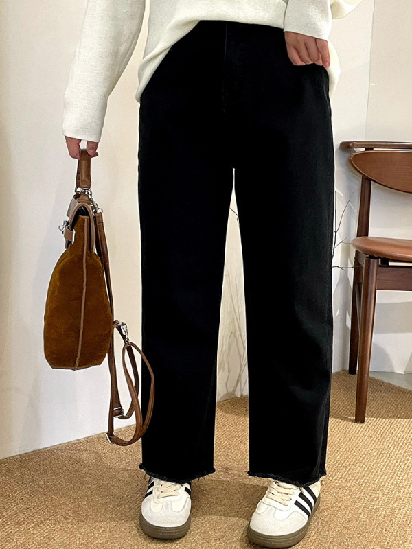 Sievietēm bikses ar elastīgu vidukli, taisas bikses, kokvilnas-stiepjams Twill, rudens 2025