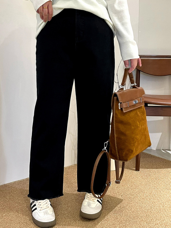 Sievietēm bikses ar elastīgu vidukli, taisas bikses, kokvilnas-stiepjams Twill, rudens 2025