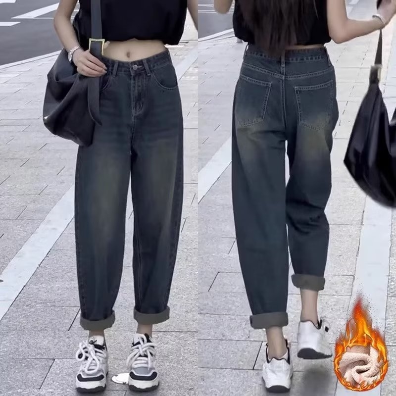 Ženske harem traperice visokog struka, jesen-zima novi model, plus veličina, slobodan kroj, retro hlače u stilu "dad"