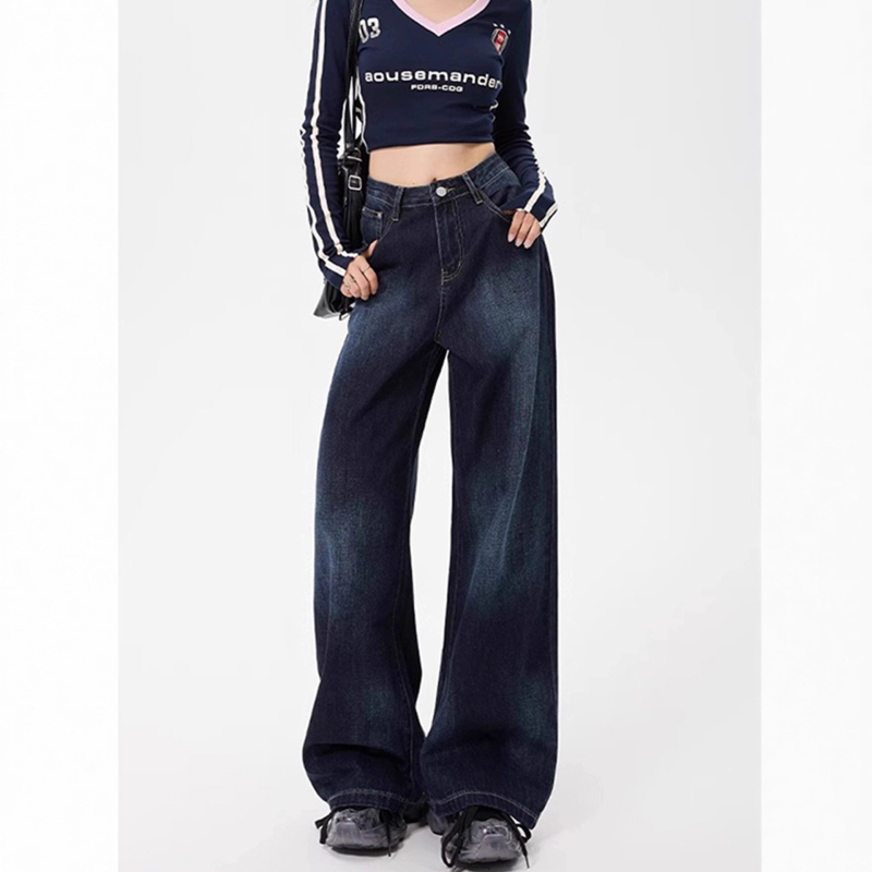 Naiste denimist püksid kõrge vöökohaga ja laia lõikega, veluurvoodriga, sügis 2025 väljaanne