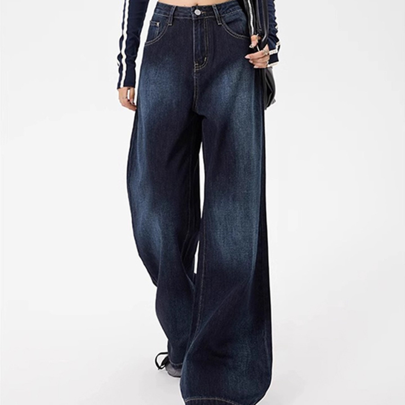 Naiste denimist püksid kõrge vöökohaga ja laia lõikega, veluurvoodriga, sügis 2025 väljaanne