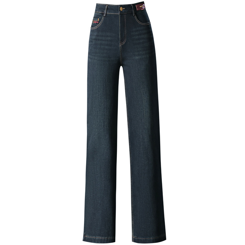 Дънкови панталони с прав силует, висока талия; деним памук 50-70% и еластан <30%; панели пачворк; пролет 2025