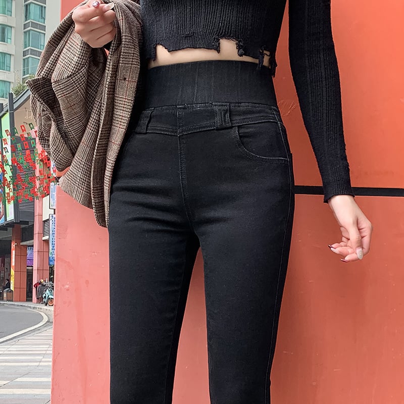 Traperice skinny od denima s elastičnim visokim pojasom i flis podlogom za zimu