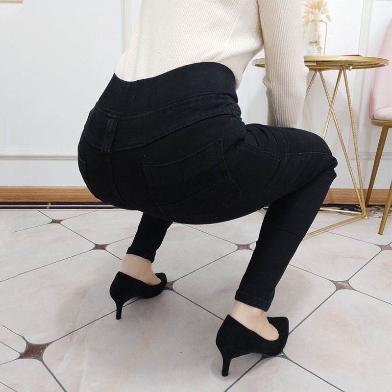 Traperice skinny od denima s elastičnim visokim pojasom i flis podlogom za zimu