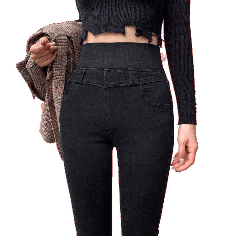 Traperice skinny od denima s elastičnim visokim pojasom i flis podlogom za zimu