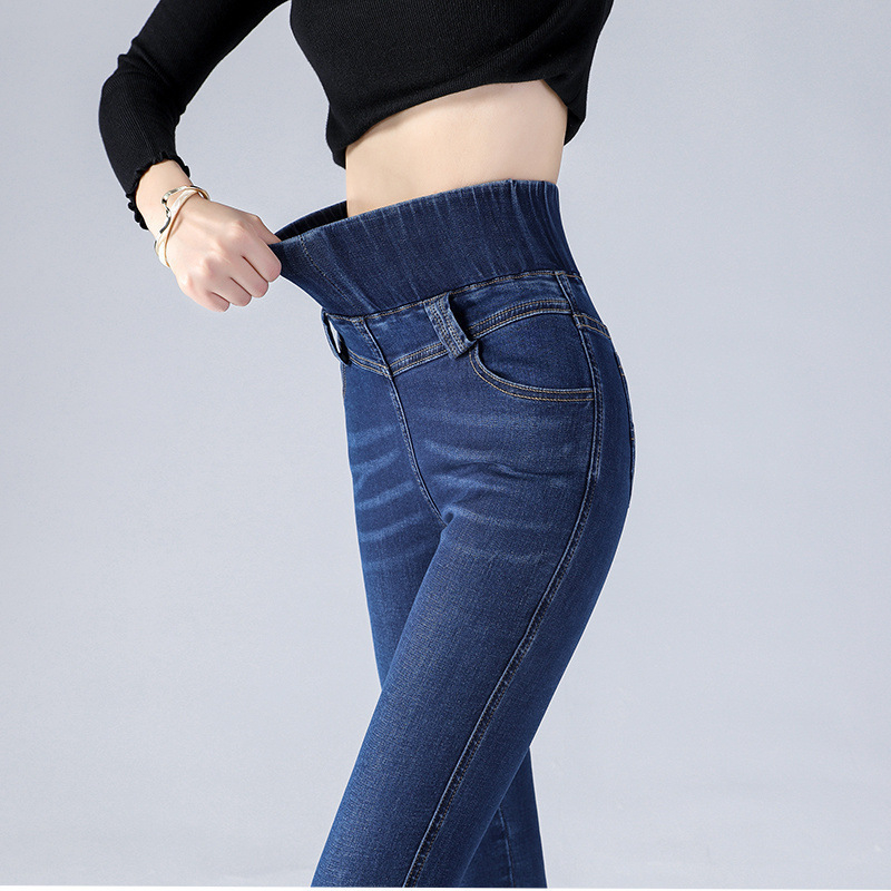 Traperice skinny od denima s elastičnim visokim pojasom i flis podlogom za zimu
