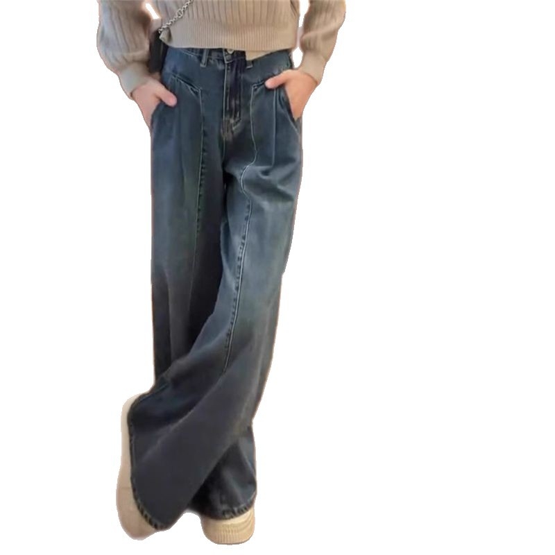 Kauboi stiilis laia säärega džinsid, põranda pikkus, mikroelastsus, talv 2025