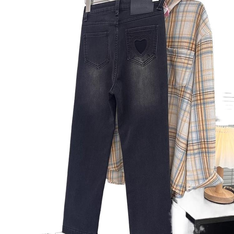 Fleece-beléses denim farmerok, magas derék, vast anyag, egyenes szárú, 9/10 hosszúságú, mikro-elasztikus, mercerizált denim