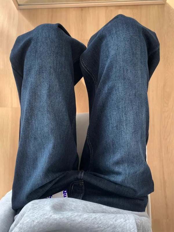 Jeans din denim pentru femei, cu căptușeală din fleece, iarna 2025, talie înaltă, croială wide-leg, lungime până la podea