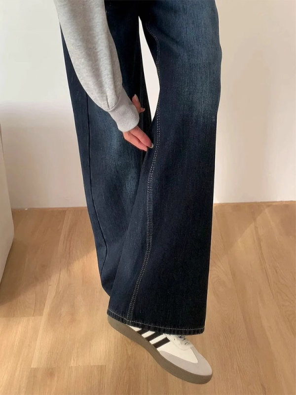 Jeans din denim pentru femei, cu căptușeală din fleece, iarna 2025, talie înaltă, croială wide-leg, lungime până la podea