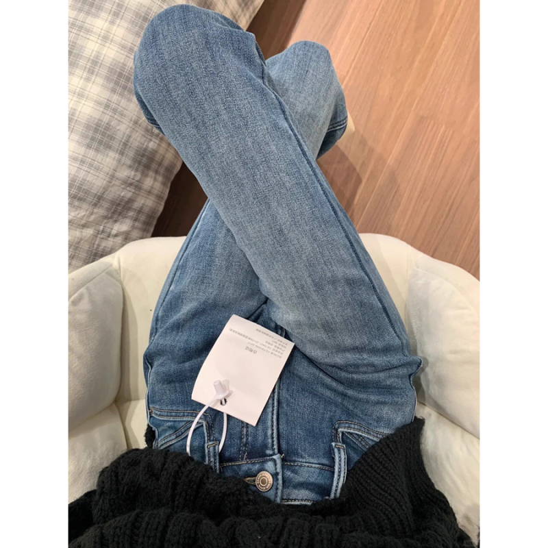 Traperice s visokim strukom, šire nogavice, denim s pamuk-polyester smjesom, debeli materijal, baršunasta podstava