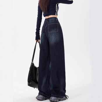 Дънкови панталони с широки крачоли и висока талия, подплатени с дебел велур, есенно-зимна колекция 2025, джобове, машинно пране, дълги до пода