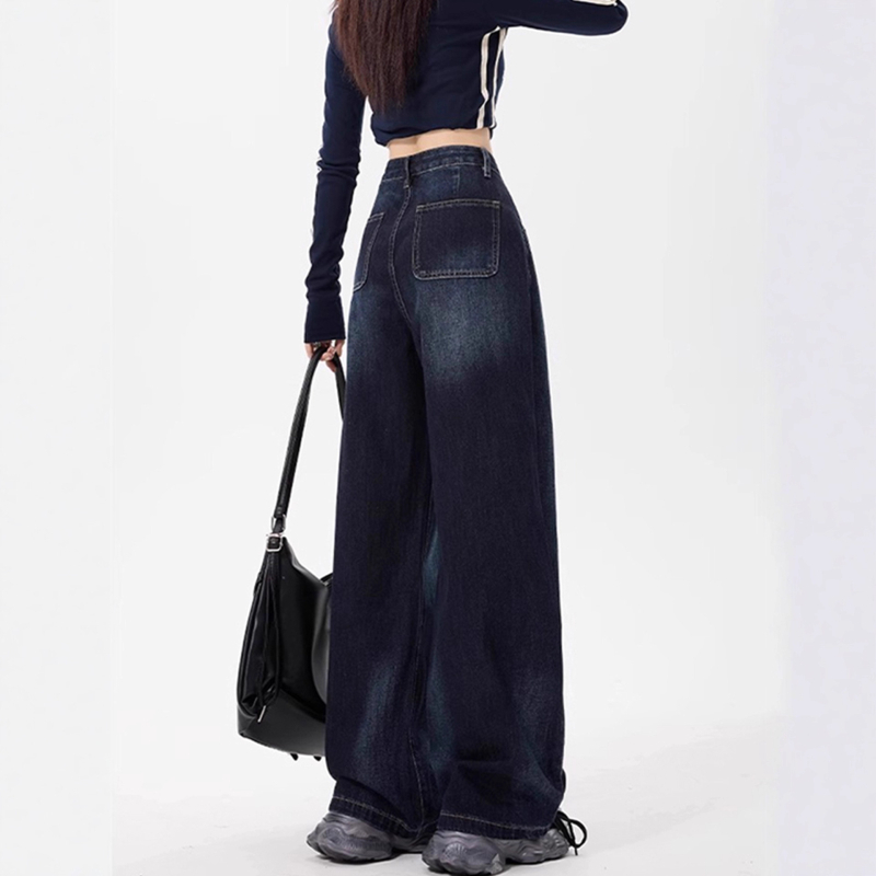 Дънкови панталони с широки крачоли и висока талия, подплатени с дебел велур, есенно-зимна колекция 2025, джобове, машинно пране, дълги до пода