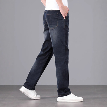 Muške traperice s elastanom, otporne na habanje, labavi kroj, ravne nogavice, casual plus size