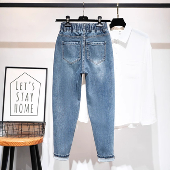 Γυναικείοι τζιν από ντένιμ, ψηλόμεσα παντελόνια τύπου χαρέμ, βαμβακερή σύνθεση 70–80%, καλοκαίρι 2025