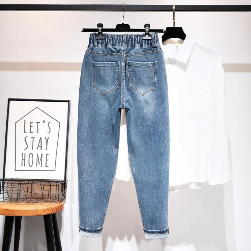 Γυναικείοι τζιν από ντένιμ, ψηλόμεσα παντελόνια τύπου χαρέμ, βαμβακερή σύνθεση 70–80%, καλοκαίρι 2025