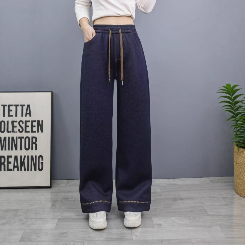 Ženske traperice visokim strukom i širokim nogama, denim, flis podstava, zima 2025