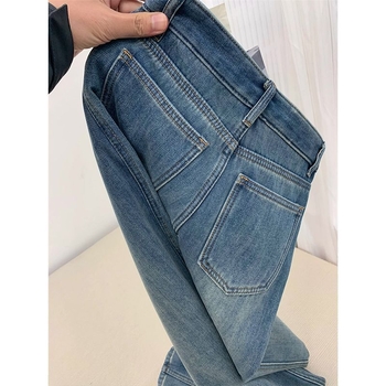 Jeansi pentru femei cu căptușeală de fleece, denim gros, croială drept, talie înaltă, bumbac 50–70%