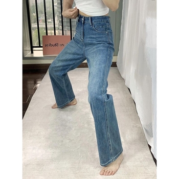 Jeansi pentru femei cu căptușeală de fleece, denim gros, croială drept, talie înaltă, bumbac 50–70%