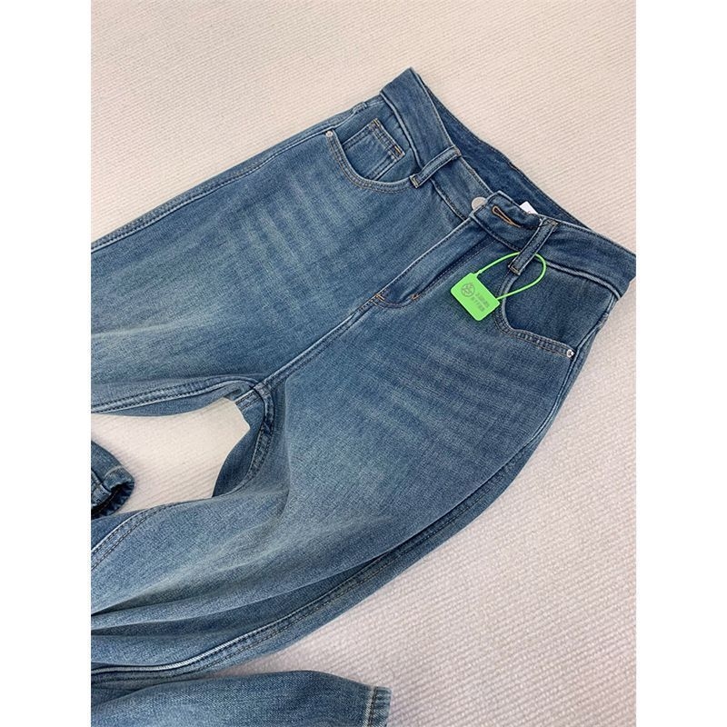 Jeansi pentru femei cu căptușeală de fleece, denim gros, croială drept, talie înaltă, bumbac 50–70%