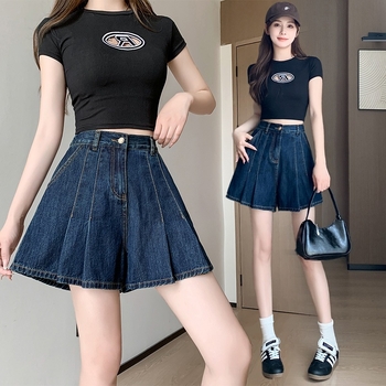 Traperice visokim strukom, dužina 3/4, trumpet kroj, pamučni denim