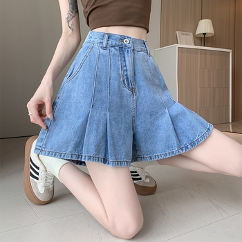 Traperice visokim strukom, dužina 3/4, trumpet kroj, pamučni denim