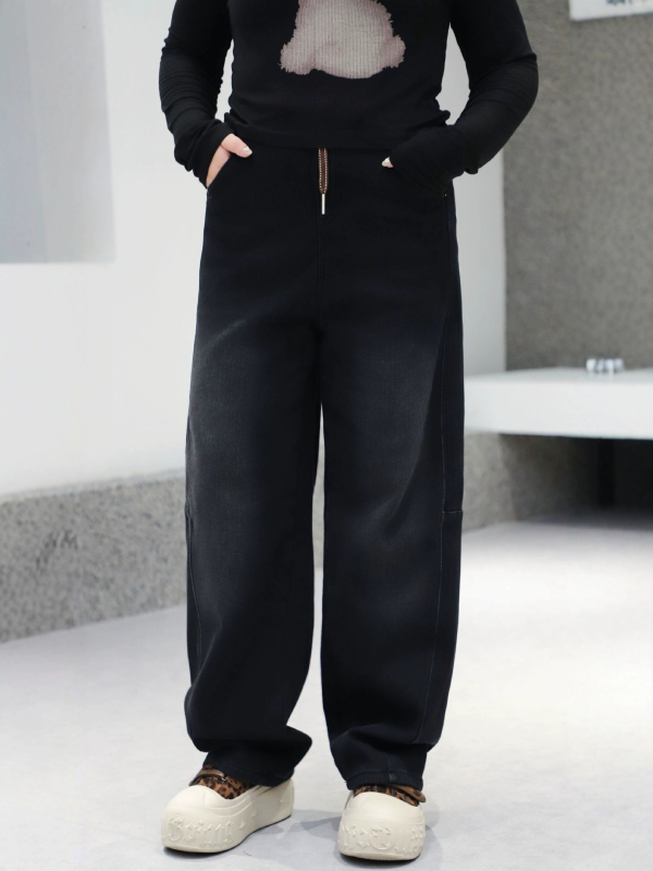 Дамски дънки с флис, висока талия, свободен силует, дебел деним с 50–70% памук и до 30% еластан, каубойски стил, зима 2025