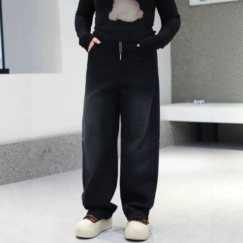 Дамски дънки с флис, висока талия, свободен силует, дебел деним с 50–70% памук и до 30% еластан, каубойски стил, зима 2025