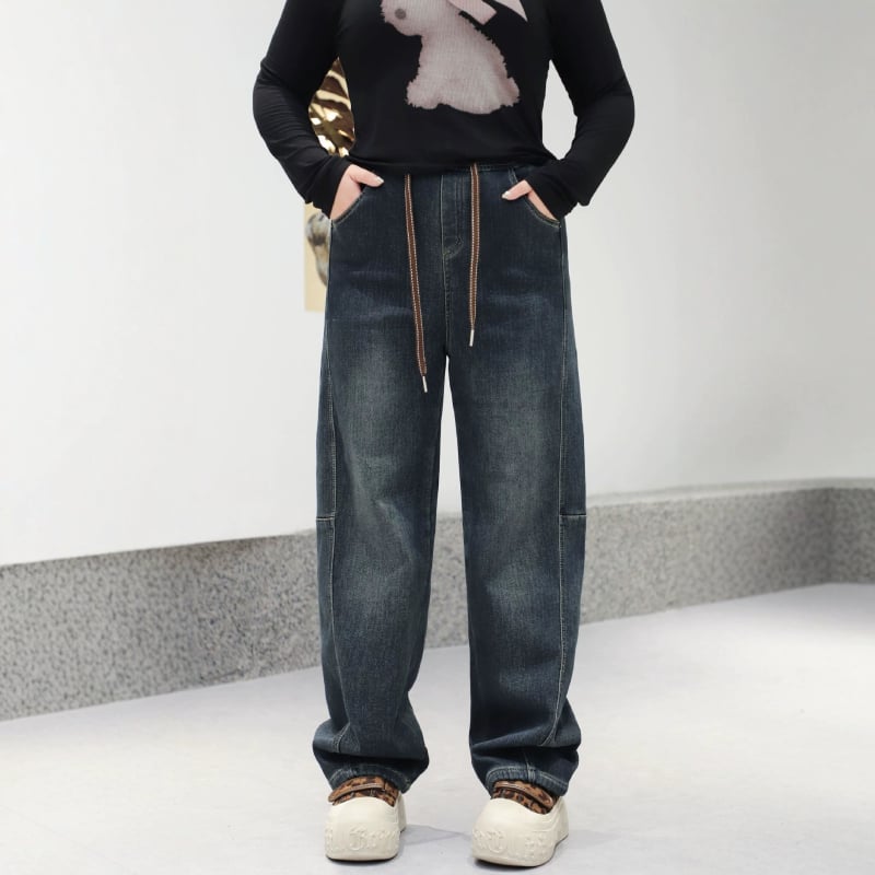 Дамски дънки с флис, висока талия, свободен силует, дебел деним с 50–70% памук и до 30% еластан, каубойски стил, зима 2025