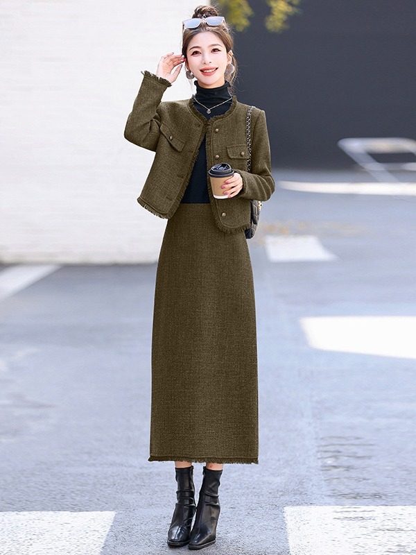 Stil casual dvodijelni set s toplom pamukom, proljeće 2024, duga suknja SF8177