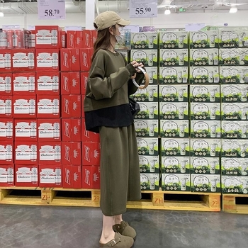 Set casual fustă-sweatshirt cu mâneci lungi și fustă de lungime medie, poliester, design colaj/splice, stil office