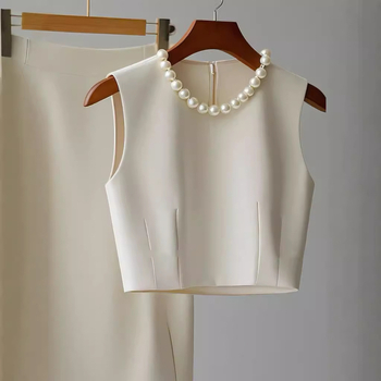 Set costum fustă fără mâneci — uni, fustă midi, poliester cu spandex, 70–80% poliester