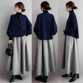 Dvokomponentni uredski set: top s okruglim izrezom i zipom, dugi rukavi + suknja A-linije, poliester, proljeće 2025