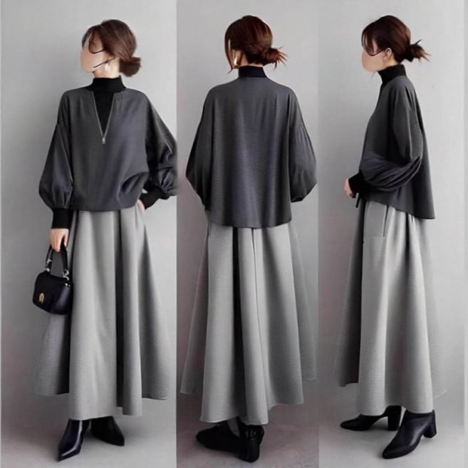 Dvokomponentni uredski set: top s okruglim izrezom i zipom, dugi rukavi + suknja A-linije, poliester, proljeće 2025